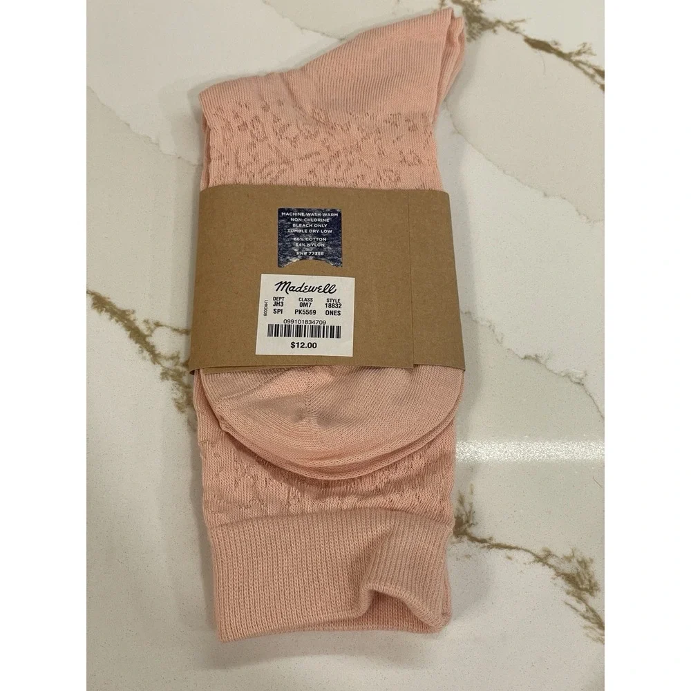 Madewell Crew Socks‎ Women One Size Pink Lightweight Stripe Pattern Soft New